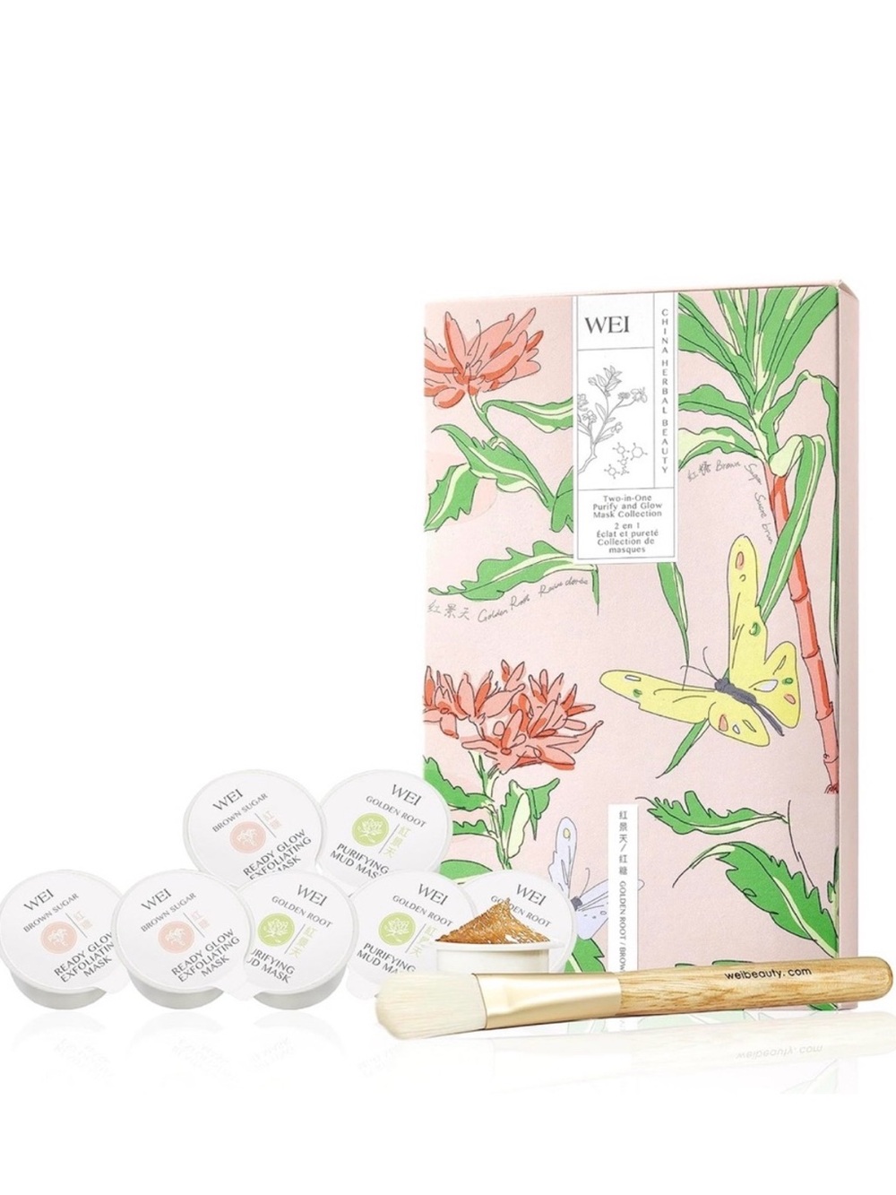 WEI Floral Mask Collection with Brush - Pink & Green